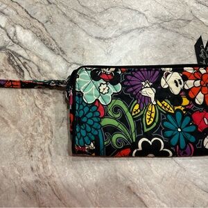 Vera Bradley Black and Purple Wristlet with Floral Design